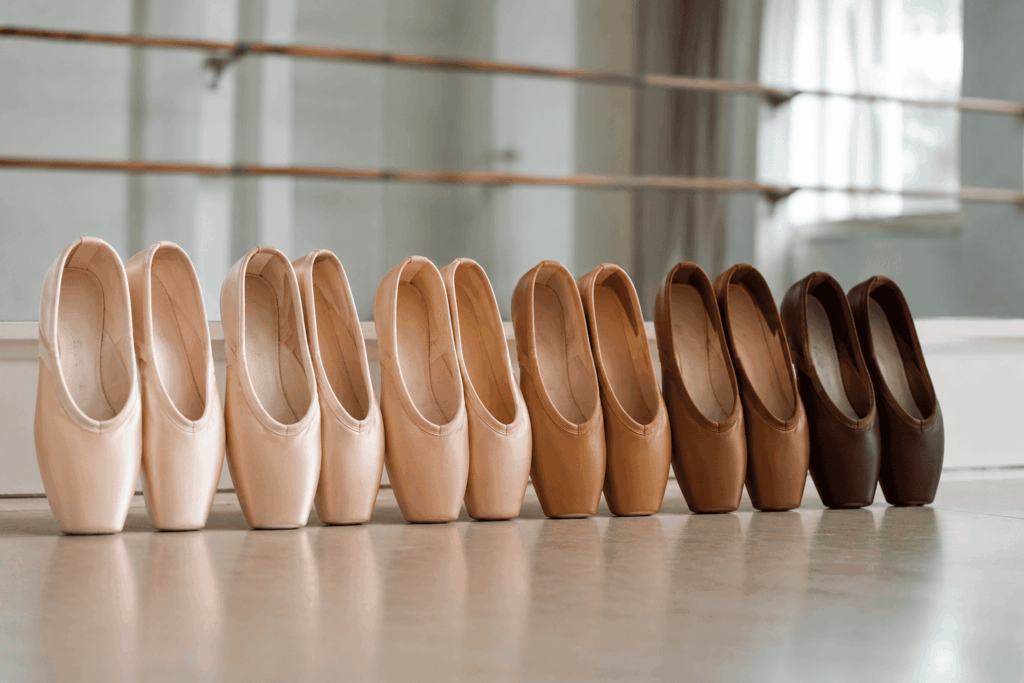Modern pointe shoes available in multiple skin tone shades