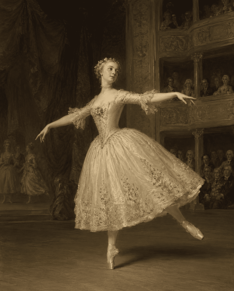 Marie Camargo wearing early ballet slippers in the 18th century