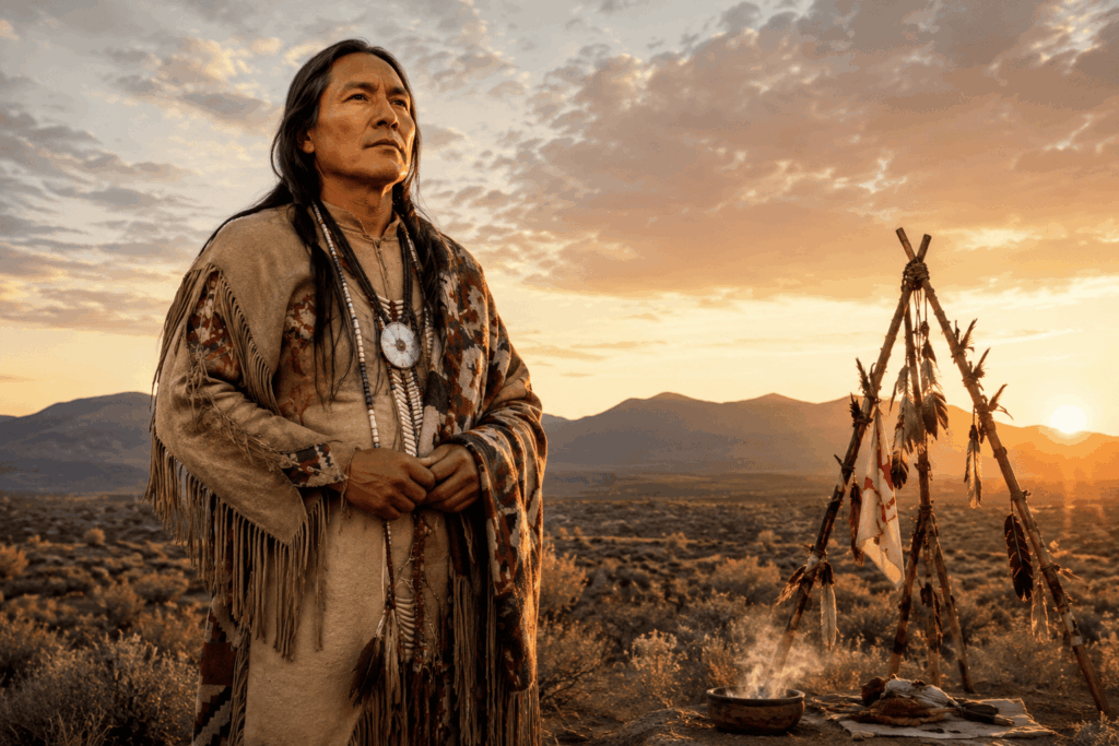 Illustration of Wovoka, the Northern Paiute spiritual leader behind the Ghost Dance movement