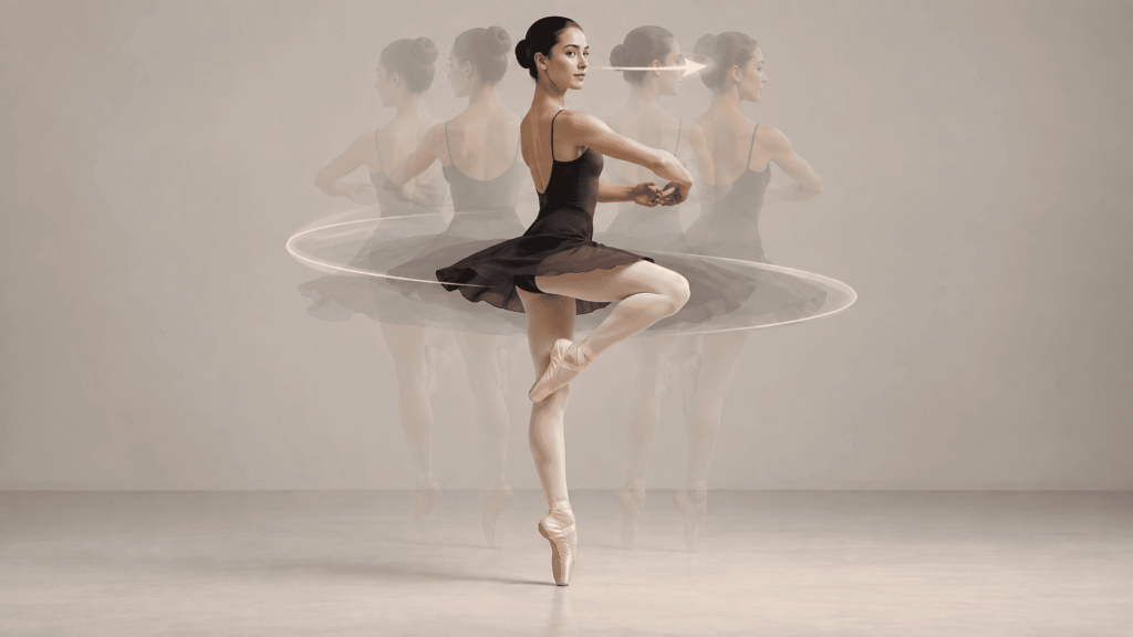Dancer turning while using spotting technique to keep visual orientation